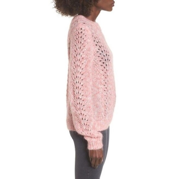 Mohair & Wool Blend Ruffle Pointelle Knit Top